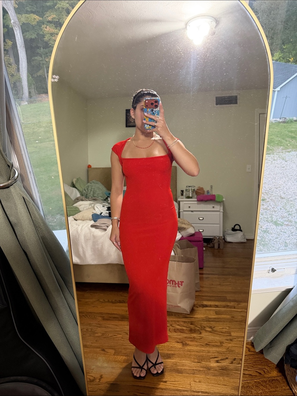 Fashion Nova Hailey Ribbed Midi Dress- Tomato Red
